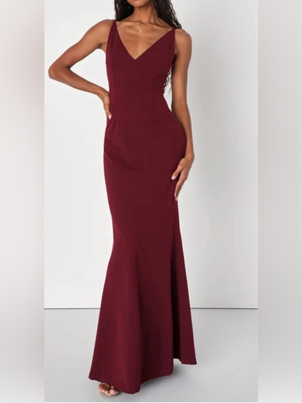 Lulu's Wine Burgundy V-Neck Maxi Dress
